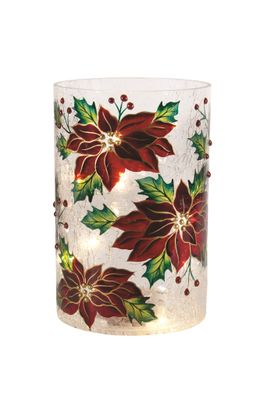 Nutcracker Designs Poinsettia Hurricane LED 5x7" Nutcracker Designs Poinsettia Hurricane LED 5x7"