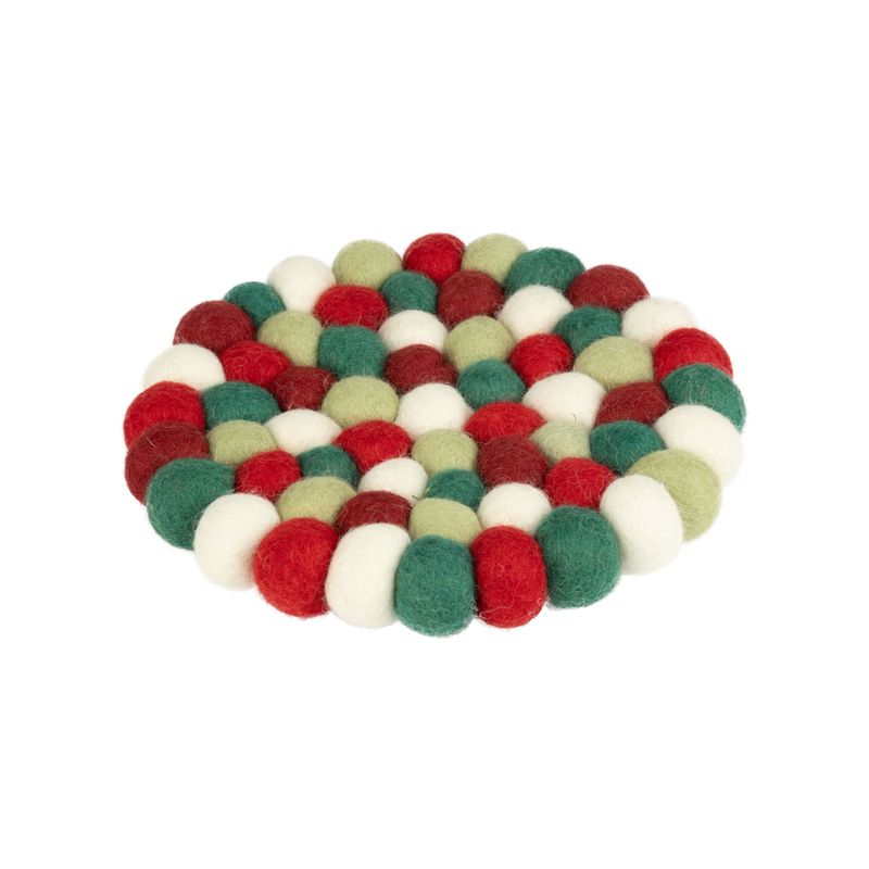 Silver Tree Felt Ball Trivet  Red Green White