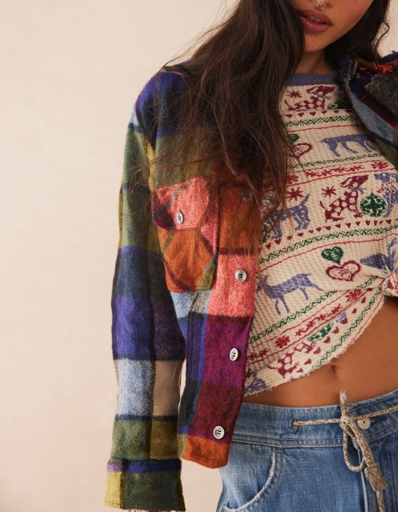 Free People Winnie Plaid Shirt Country Combo