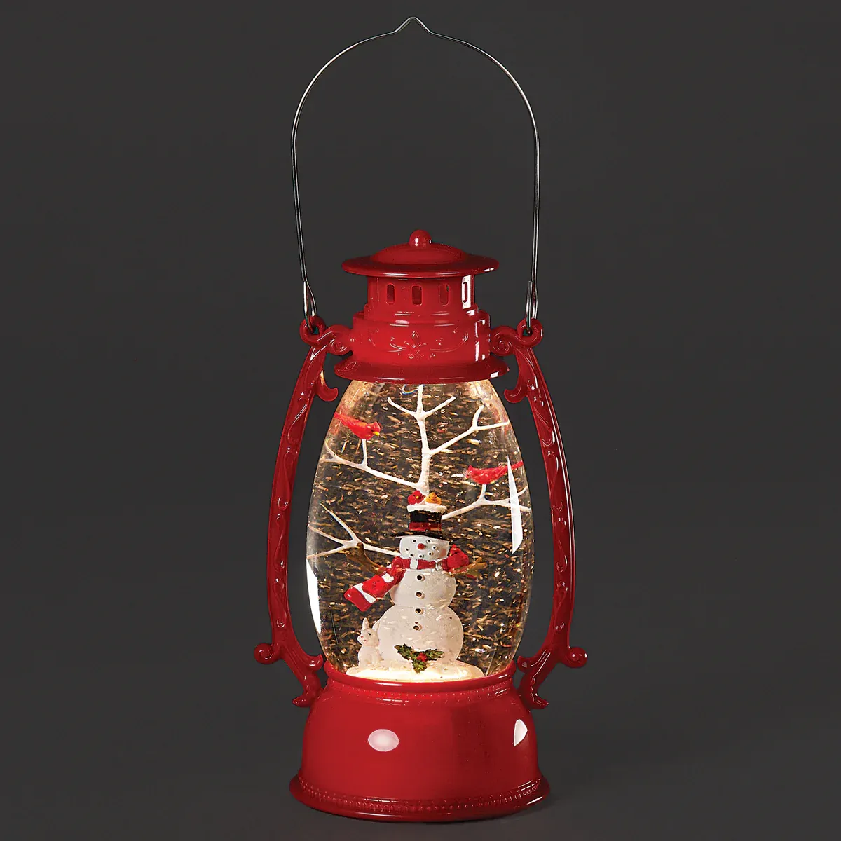 Confetti Lights Swirl Lantern Snowman Cardinal Scene 9.5" Confetti Lights Swirl Lantern Snowman Cardinal Scene 9.5"