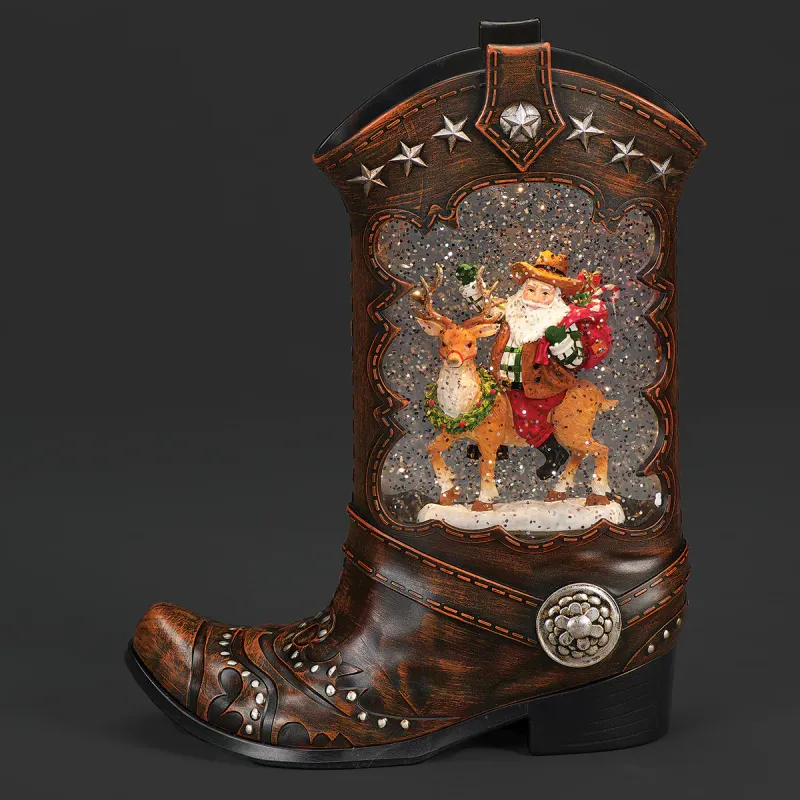 Confetti Lites Lighted Swirl Boot Santa Riding Deer 10" Confetti Lites Lighted Swirl Boot Santa Riding Deer 10"