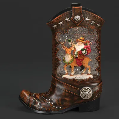 Confetti Lites Lighted Swirl Boot Santa Riding Deer 10" Confetti Lites Lighted Swirl Boot Santa Riding Deer 10"