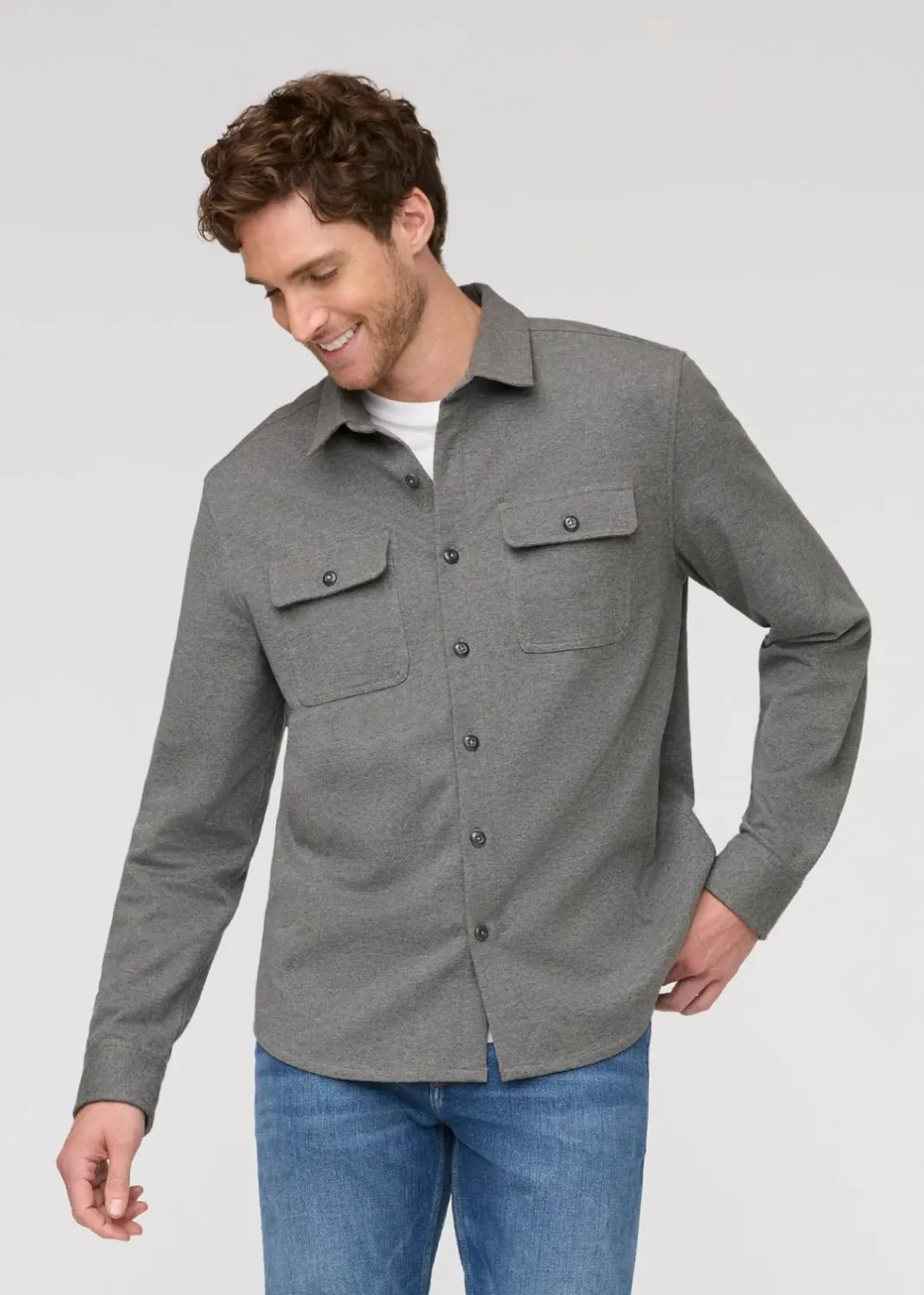 DUER Performance Flannel Button Down Heather Grey