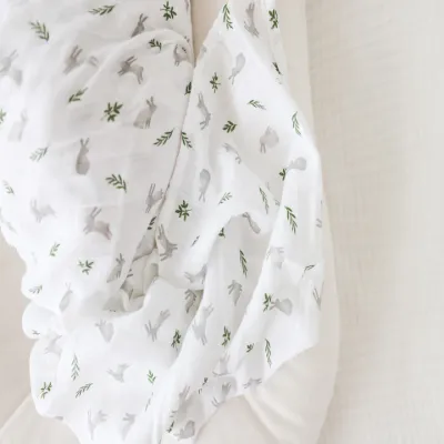 Lulujo 2Pack Cotton Muslin Swaddle Bunnies &amp; Fern