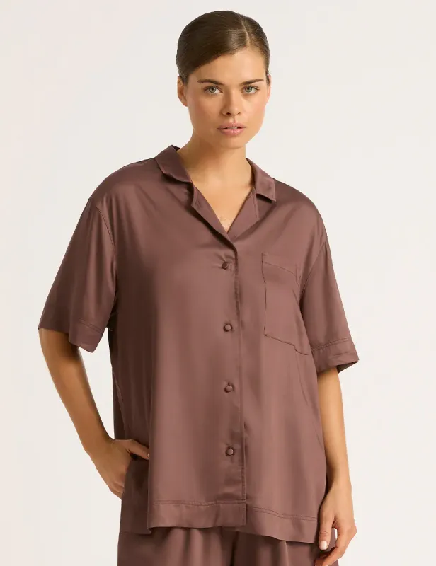 Boody Vegan Silk Short Sleeve Sleep Shirt Garnet
