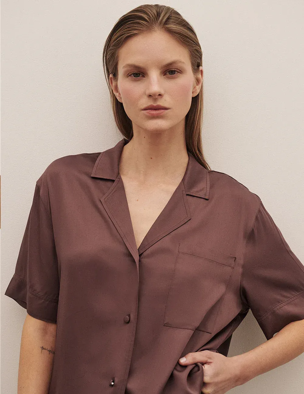 Boody Vegan Silk Short Sleeve Sleep Shirt Garnet