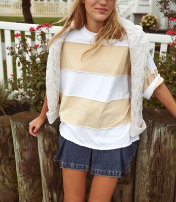 Free People Washed Cable V Neck Optic White