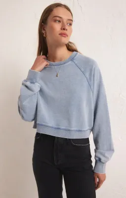 Z Supply Crop Out Denim Sweatshirt