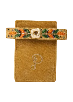 Powder Embroidered Barette Mustard Floral Vine Powder Embroidered Barette Mustard Floral Vine