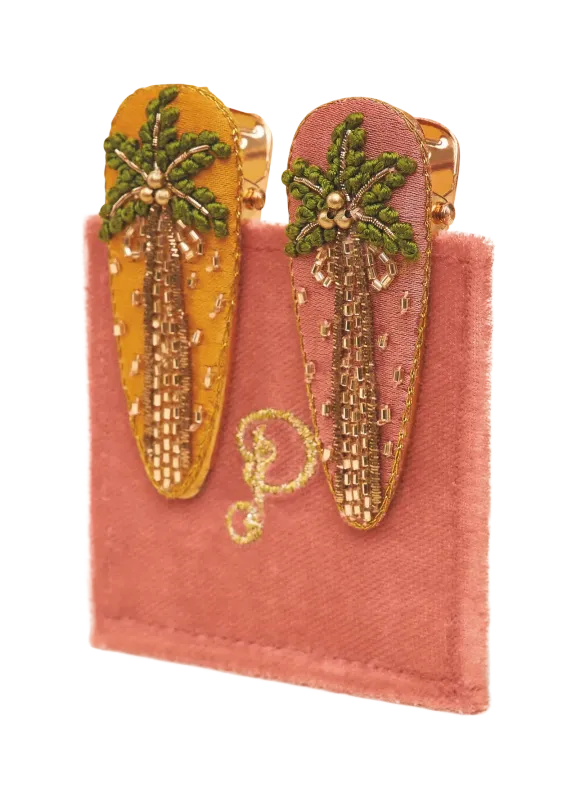 Powder Palm Trees Jewelled Hair Clip