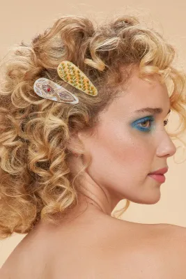 Powder Feather and Stripe Jewelled Hair Clips Powder Feather and Stripe Jewelled Hair Clips