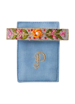 Powder Embroidered Barette Denim Floral Vine Powder Embroidered Barette Denim Floral Vine