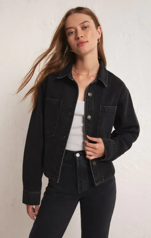 Z Supply Crop Denim Jacket Washed Black