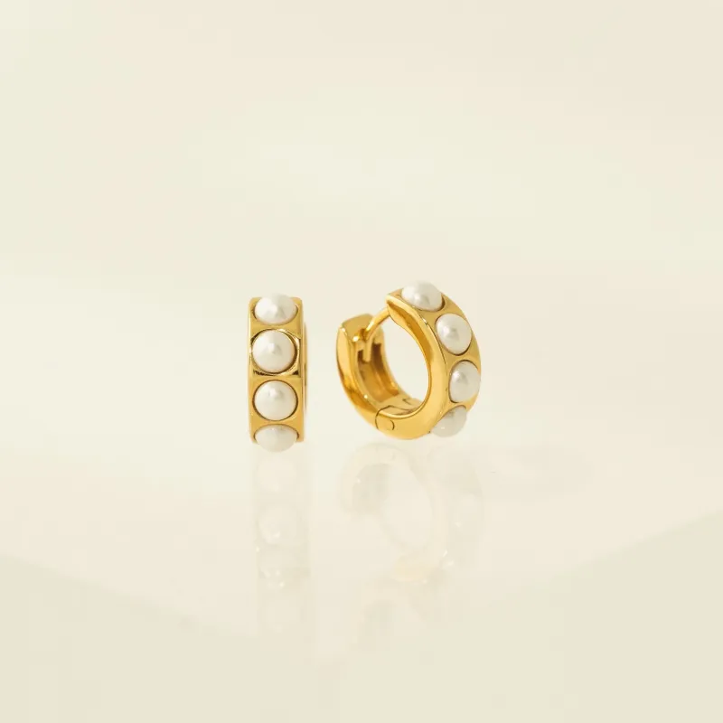 Lover's Tempo Demi Fine Pearl Chunky Huggie Hoop Lover's Tempo Demi Fine Pearl Chunky Huggie Hoop