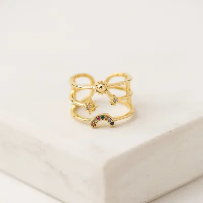 Lover's Tempo Rainbow Triple Band Fortuna Ring