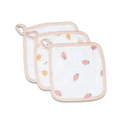 Lulujo 3Pack Wash Cloths Peaches, White &amp; Strawberry