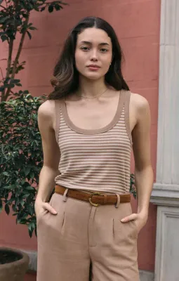 Z Supply Elin Stripe Rib Tank Iced Coffee
