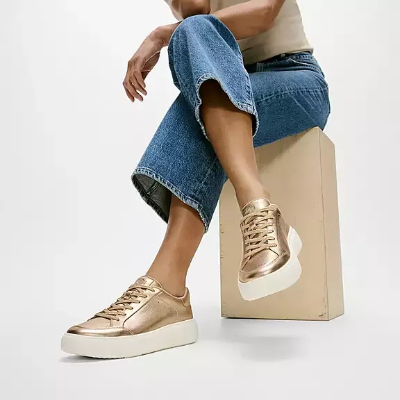 FitFlop RTG Metallic/Leather Sneakers Platino