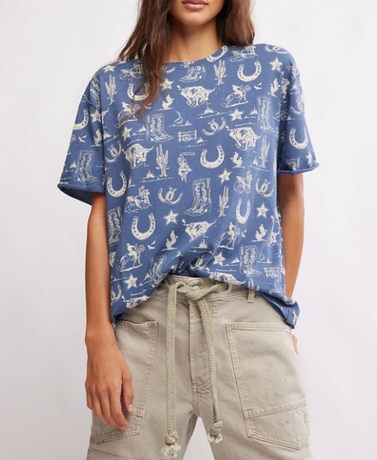 Free People Painted Tee Navy Combo