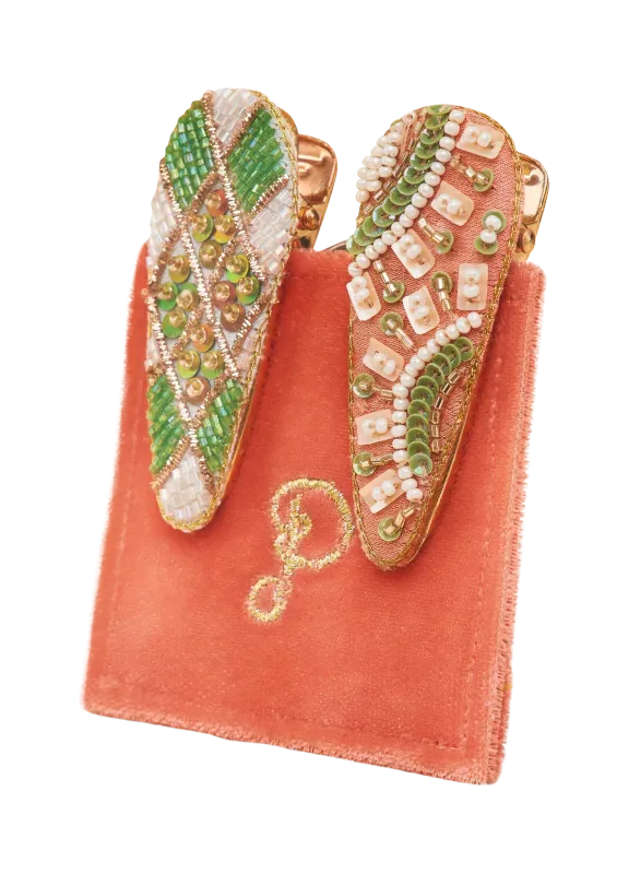 Powder Sunny and Check Jewelled Hair Clips