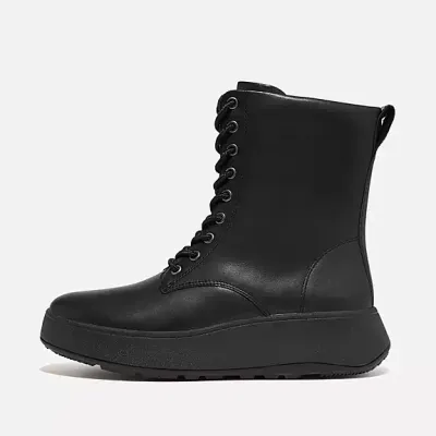FitFlop F-Mode Leather Lace Up Flatform Boot Black