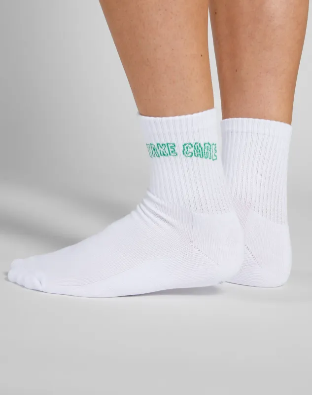 Brunette the Label Take Care Sock White/Kelly Green