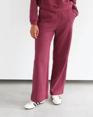 Brunette the Label Waffle Wide Leg Pant Burgundy