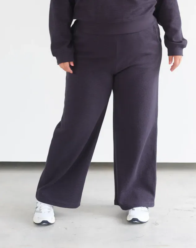 Brunette the Label Waffle Wide Leg Pant Navy