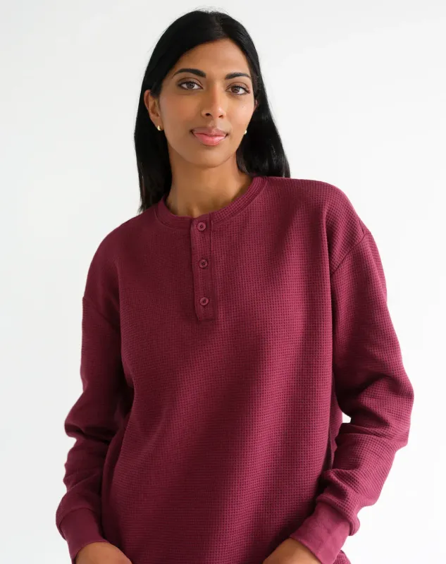 Brunette the Label Waffle Henley Burgundy