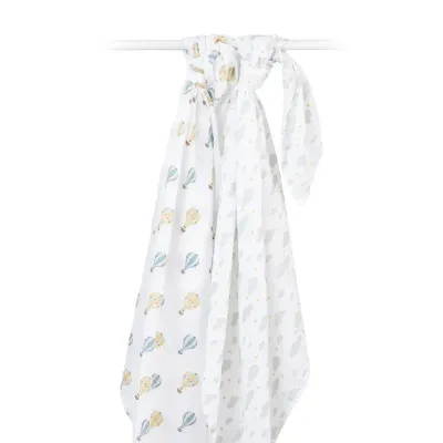 Lulujo 2Pack Cotton Muslin Blankets Hot Air Balloons