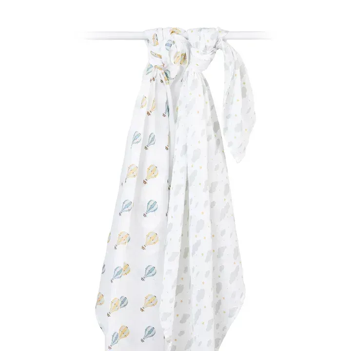 Lulujo 2Pack Cotton Muslin Blankets Hot Air Balloons