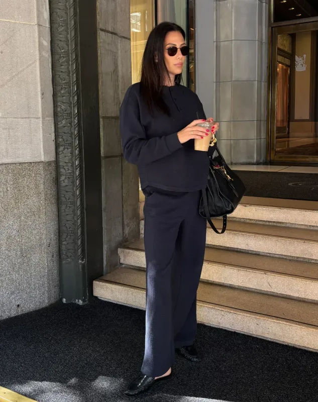 Brunette the Label Waffle Henley Top Navy