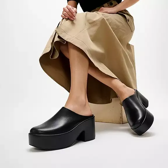 FitFlop Platforms Leather Heeled Mules All Black
