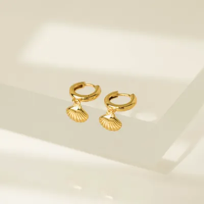 Lover's Tempo Demi Fine Shell Charm Huggie Drop Hoop