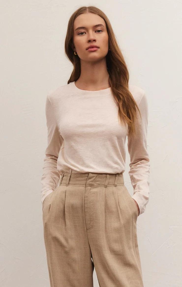 Z Supply Modern Slub Longsleeve Tee, Size: Large, Color: Stone