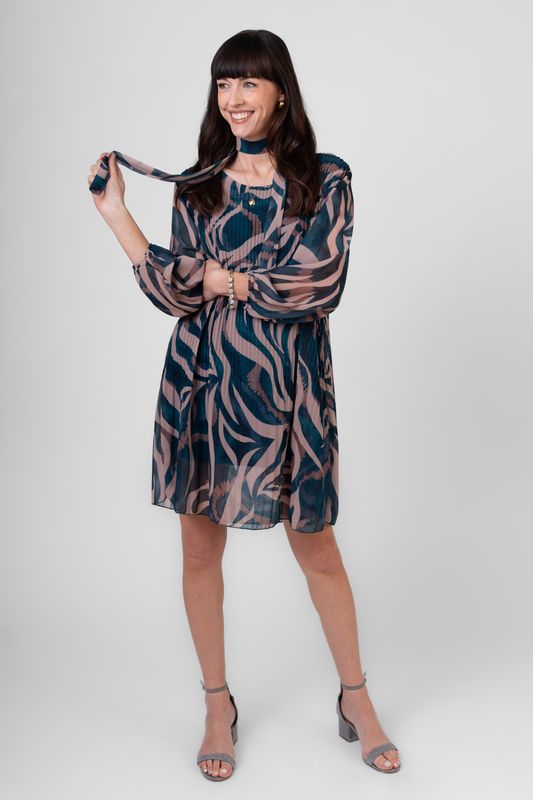 Me & Gee Teal Plisse Dress with Scarf