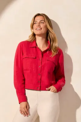 Tribal Cherry Button Front Jacket Chest Pockets 