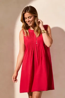 Tribal Sleeveless Dress Pleats Cherry