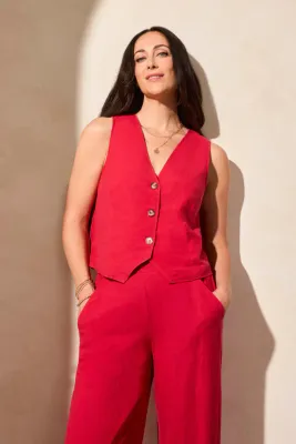 Tribal Horn Button Front Vest Cherry