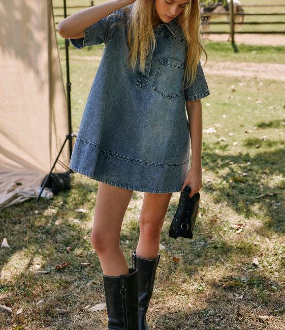 Free People Remino Denim Mini Ocean Blue Free People Remino Denim Mini Ocean Blue