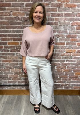 Me &amp; Gee Rose 3/4 Sleeve Knit Shortie Top