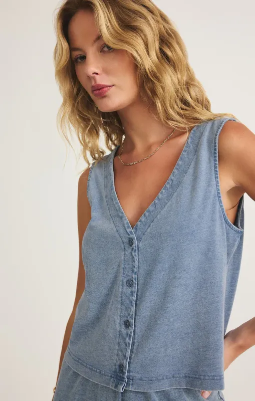Z Supply Solace Jersey Denit Top Medium Indigo