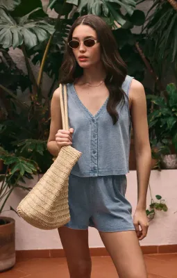 Z Supply Solace Jersey Denit Top Medium Indigo