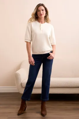Tribal Elbow Sleeve Crew Neck with Buttons