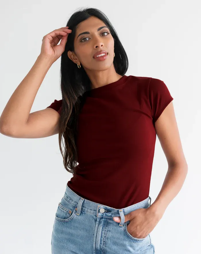Brunette the Label Fall Ribbed Fitted Tee