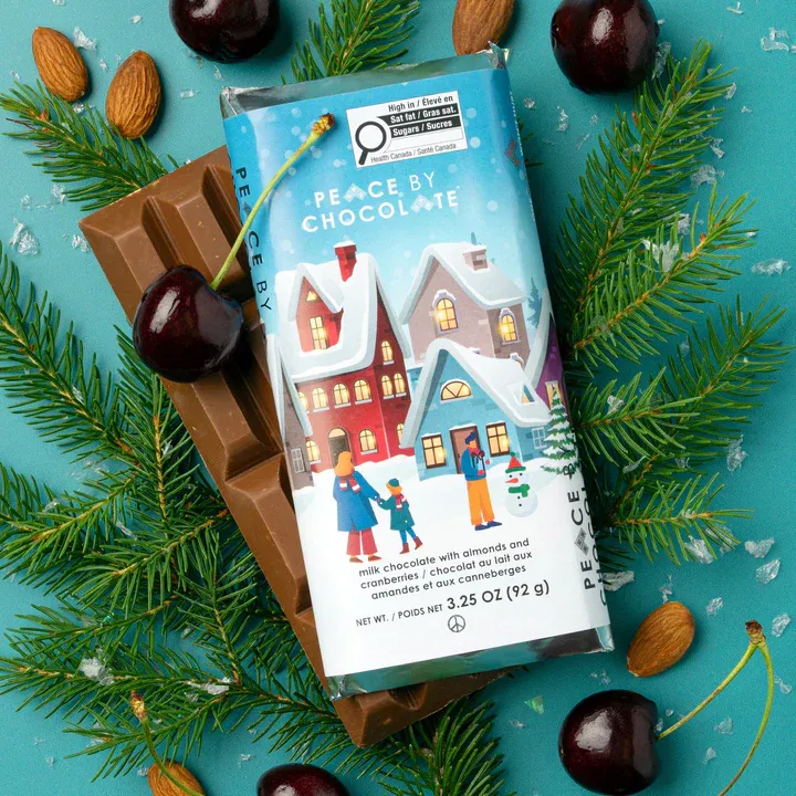 Peace by Chocolate Bar Holiday Milk with Almonds and Cranberries Peace by Chocolate Bar Holiday Milk with Almonds and Cranberries