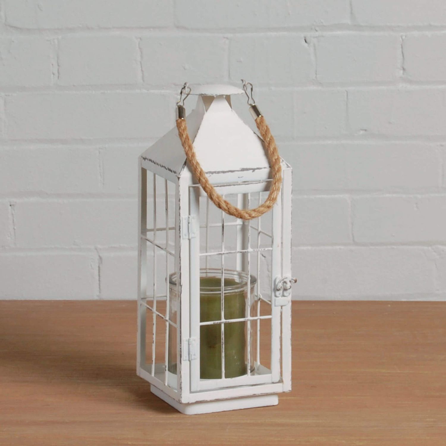 Bacon Basketware Small White Metal Lantern Bacon Basketware Small White Metal Lantern