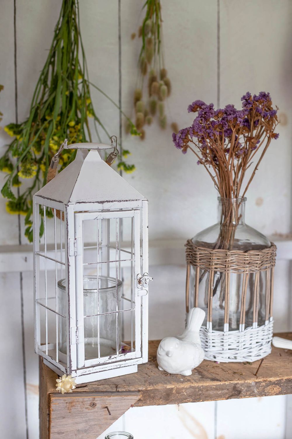 Bacon Basketware Medium White Metal Lantern