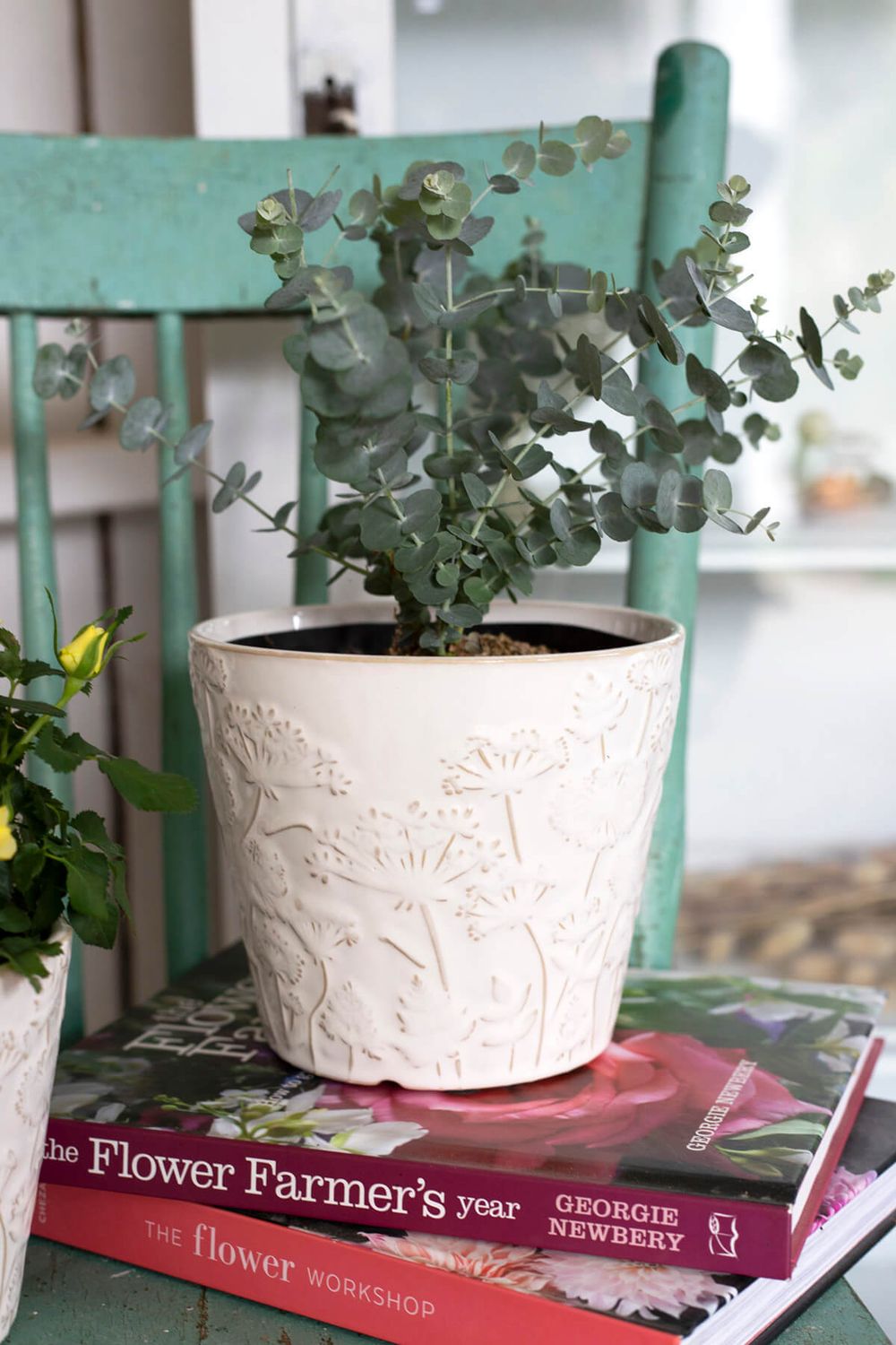 Bacon Basketware White Flower Embossed Pot Bacon Basketware White Flower Embossed Pot