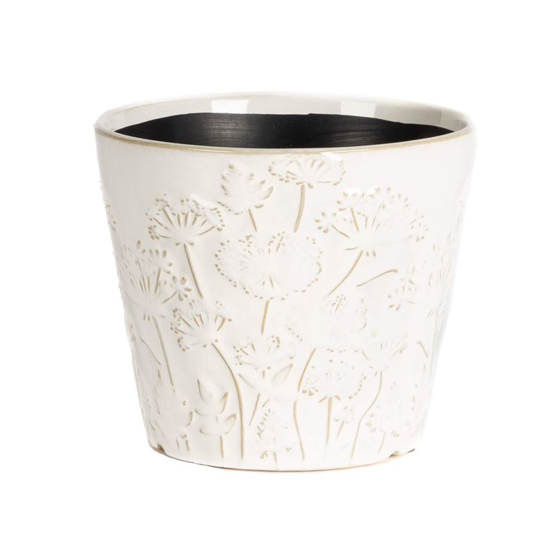Bacon Basketware White Flower Embossed Pot Large